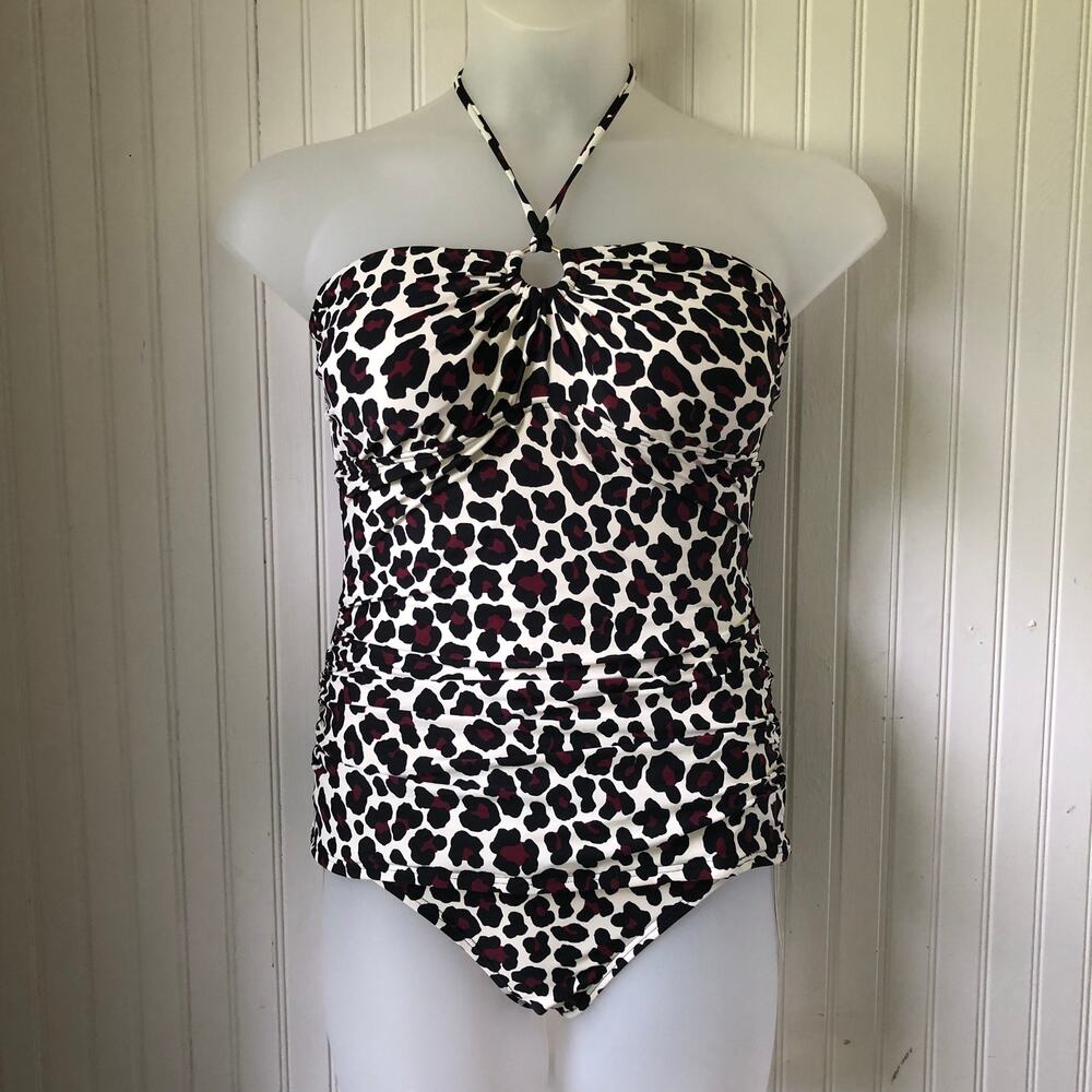 MICHAEL KORS Retail $136 Ruby Animal Print Ring Tankini Bikini 2 Piece Size M